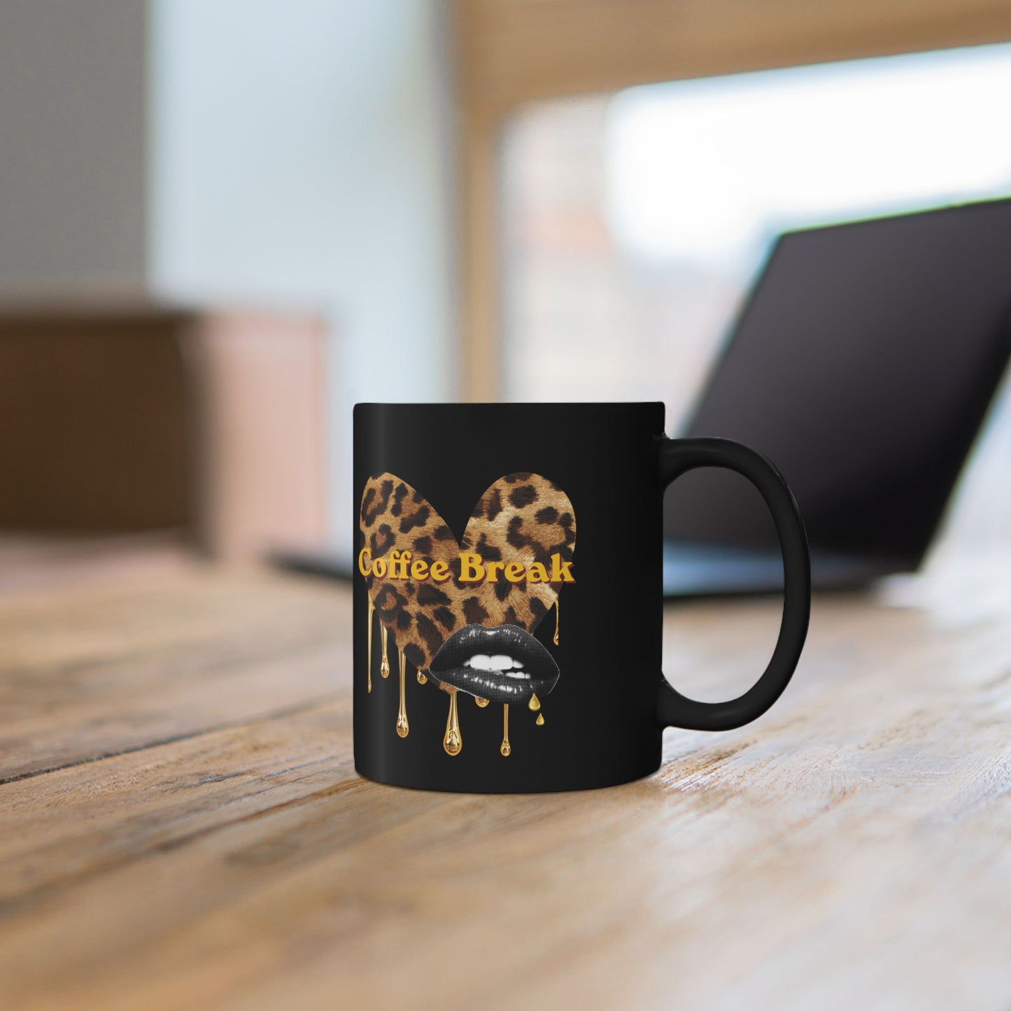 Coffee Break Leopard Drip Black Mug – Stylish 11oz/15oz Ceramic Cup