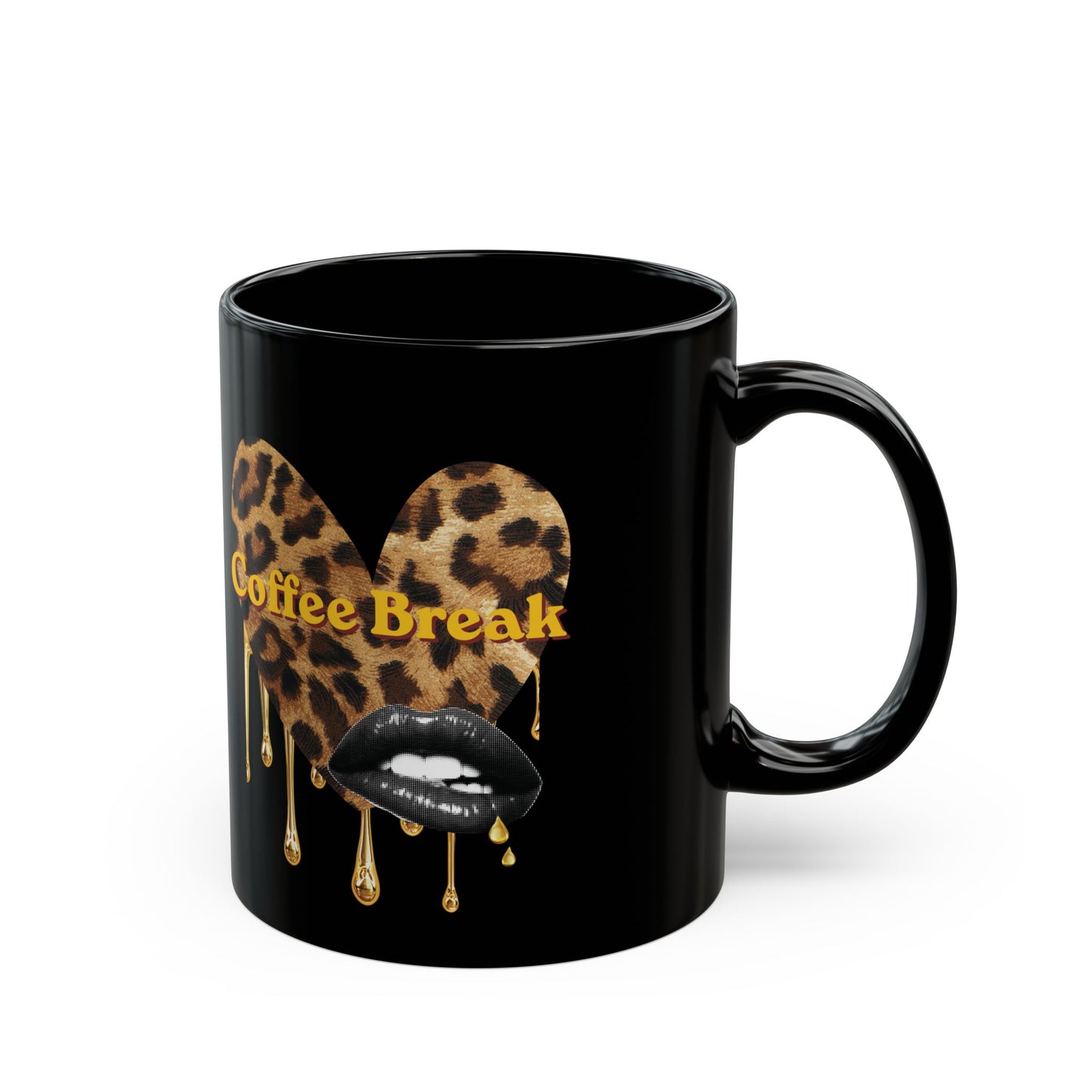 Coffee Break Leopard Drip Black Mug – Stylish 11oz/15oz Ceramic Cup
