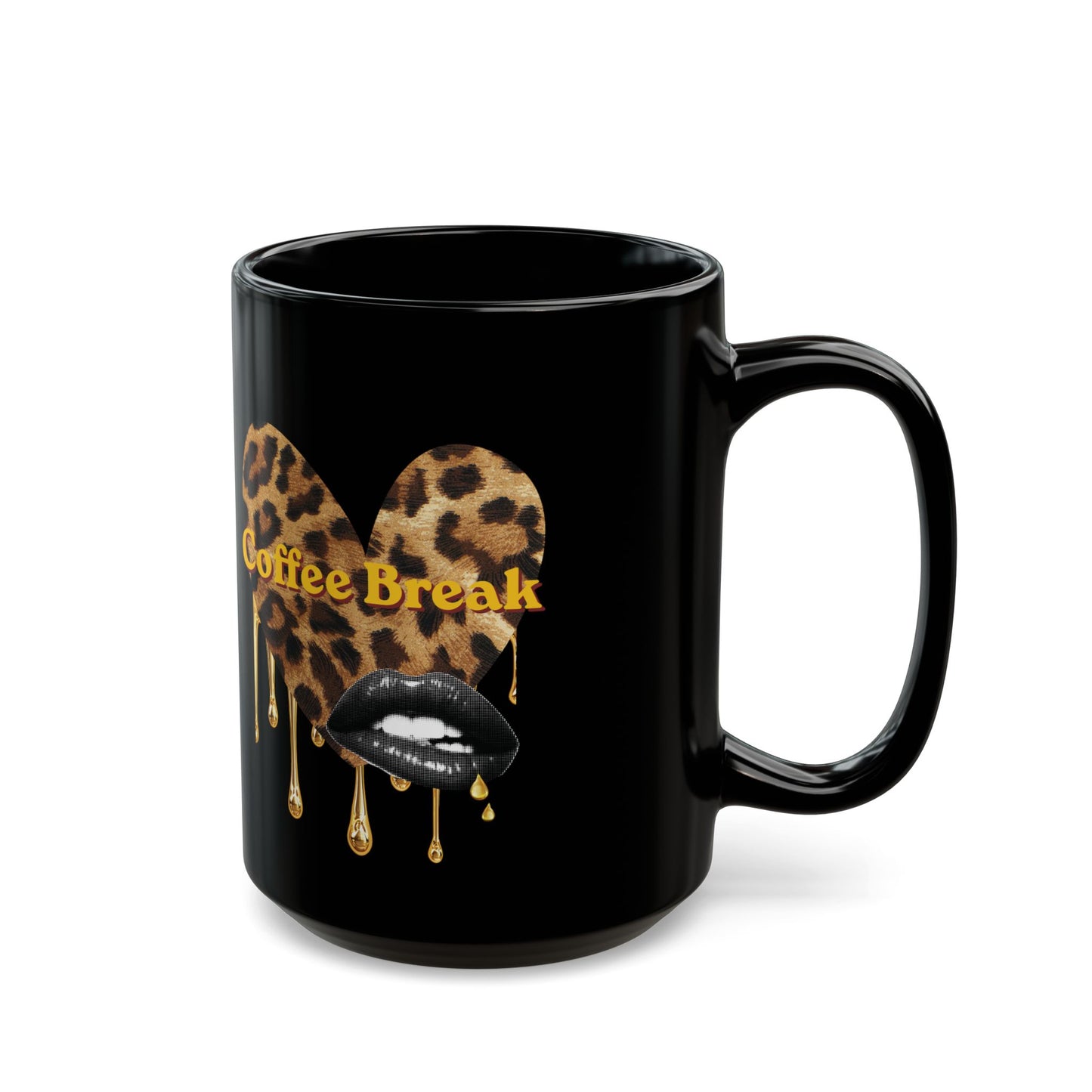 Coffee Break Leopard Drip Black Mug – Stylish 11oz/15oz Ceramic Cup